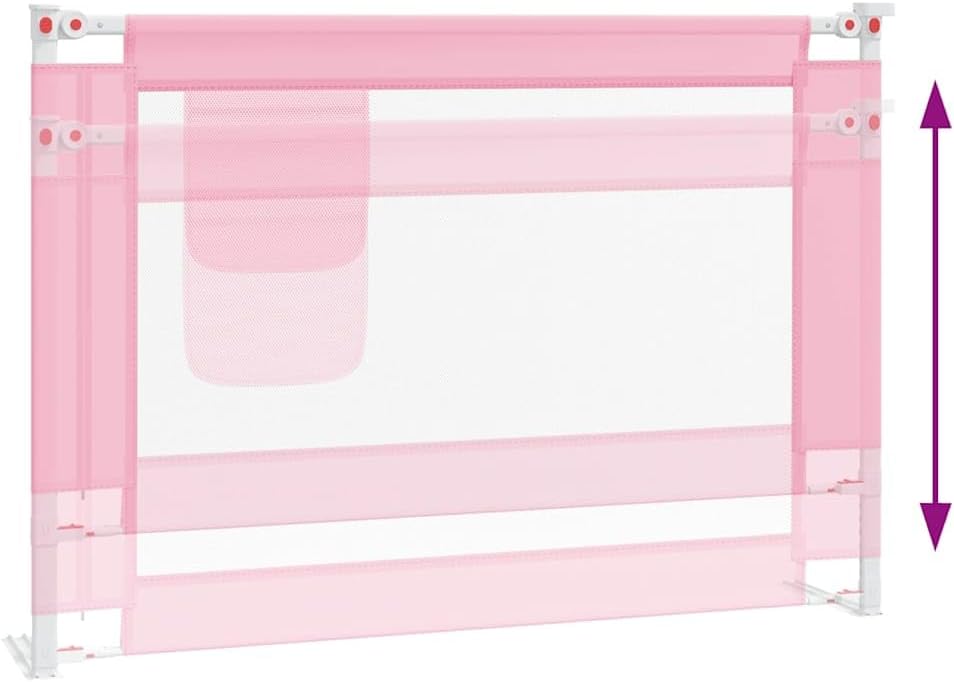 Kleinkind-Bettschutzgitter Rosa aus Stoff und Metall 90x25 cm, höhenverstellbar 70-95 cm, Rausfallsc