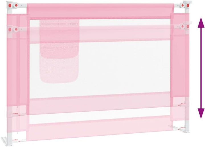 Kleinkind-Bettschutzgitter Rosa aus Stoff und Metall 90x25 cm, höhenverstellbar 70-95 cm, Rausfallsc
