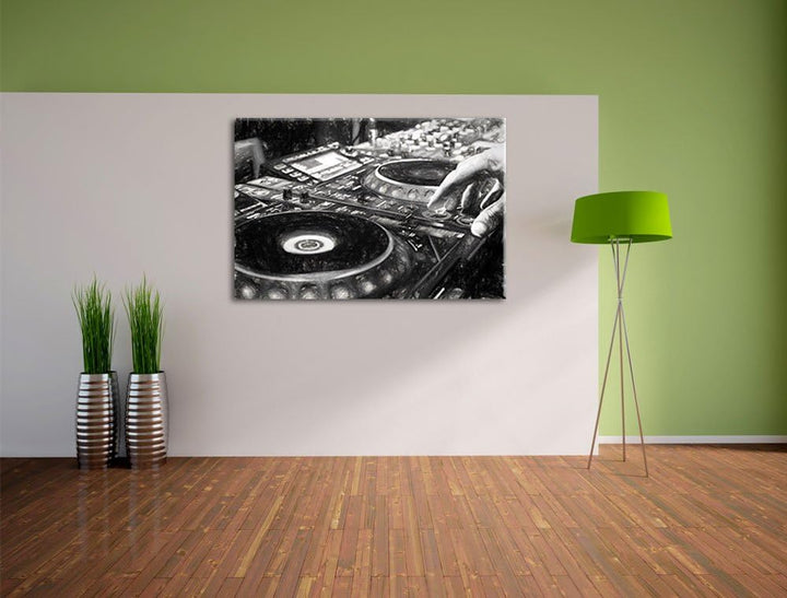 Pixxprint Modern beleuchteter DJ Pult als Leinwandbild/Grösse: 100x70 cm/Wandbild/Kunstdruck/fertig