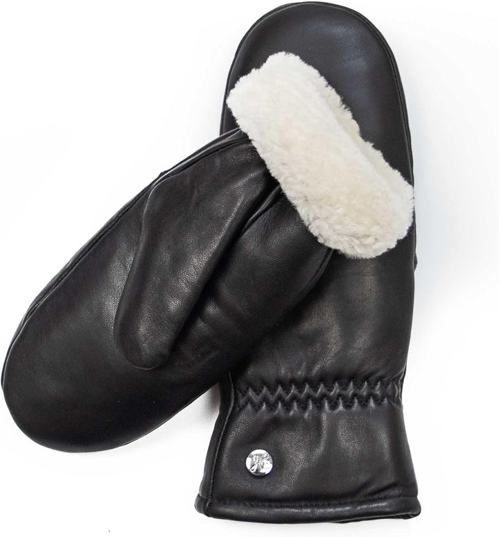 Fäustlinge aus reinem Merino Lammfell und robustem Lammnappa Leder, Touchscreen-fähig, Damen, Lammfe