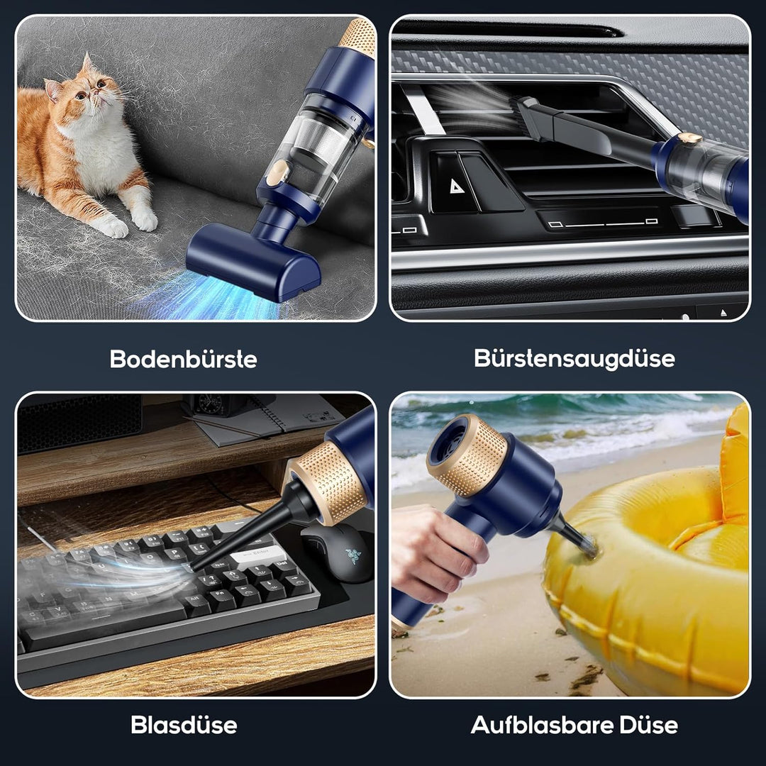 Dealswin 4-in-1 Handstaubsauger Kabellos, 15KPA Stark Auto Mini Staubsauger Tastatursauger, 100500 U