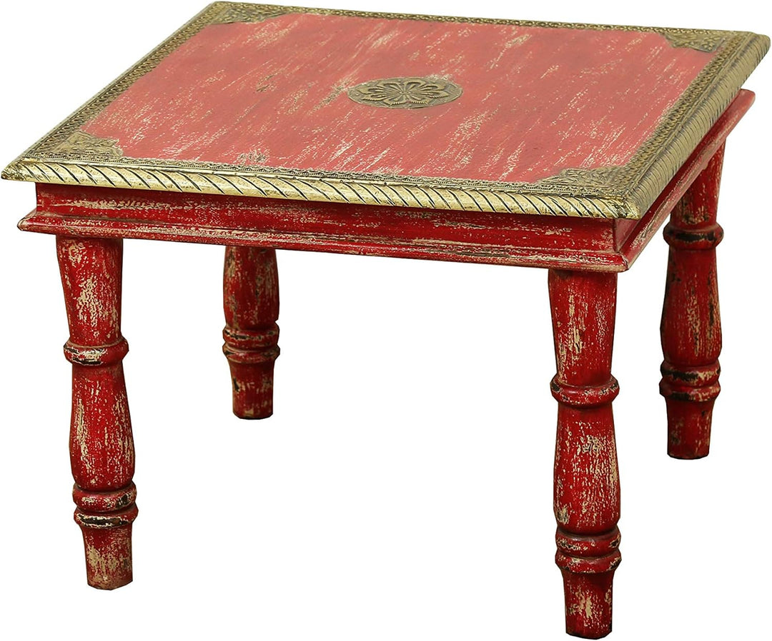 Orientalischer Couchtisch Beistelltisch Anjay 55cm Gross | Vintage kleiner Tisch aus Holz massiv mit