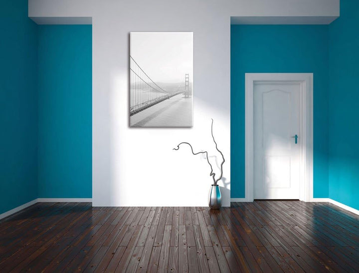 Pixxprint Golden Gate Bridge San Francisco Black and White, Format: 100x70 auf Leinwand, XXL riesige