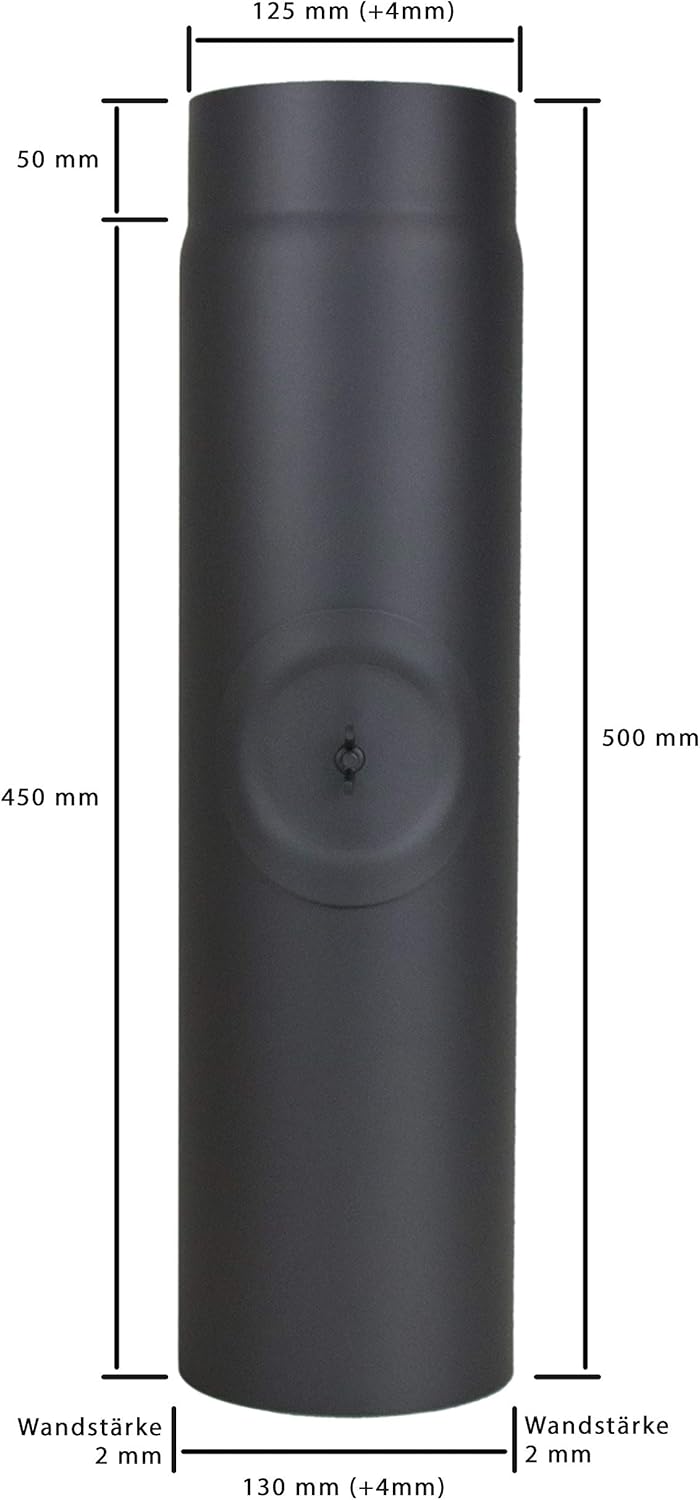 LANZZAS Ofenrohr 500 mm mit Tür, im Durchmesser DN 130 mm, Farbe: gussgrau - weitere Rohre aus unser
