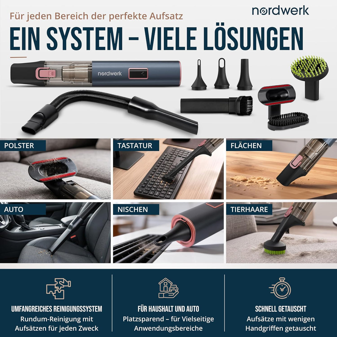 Akku Handstaubsauger Nordwind Flex für Haushalt &amp; Auto, kabellos | starker Mini Staubsauger mit Home