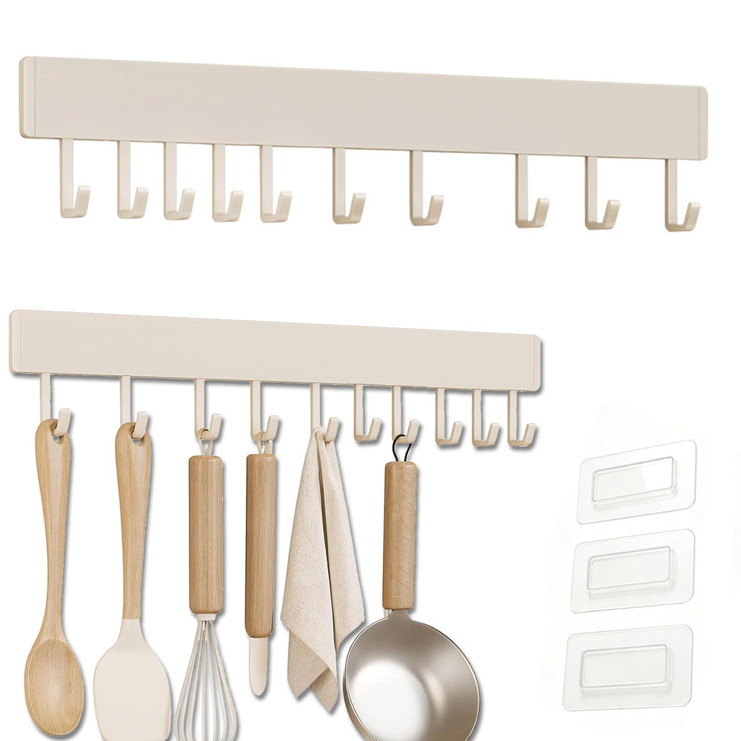 Hakenleiste Küche, 50 cm Hängestange Selbstklebend, Küchenstange mit 10 Beweglichen Haken, Küchenrel