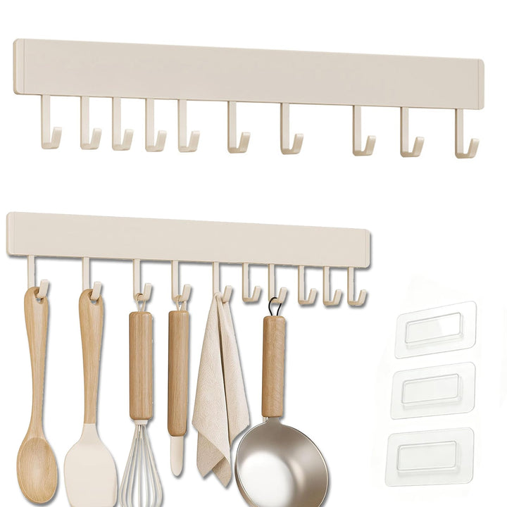 Hakenleiste Küche, 50 cm Hängestange Selbstklebend, Küchenstange mit 10 Beweglichen Haken, Küchenrel