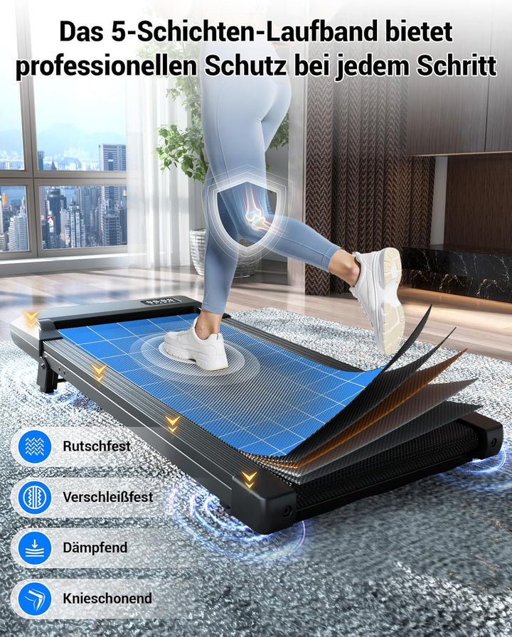 DeerRun Walking Pad mit 6% Steigung, Laufband für Zuhause und Home Office mit App, LED Anzeige und F