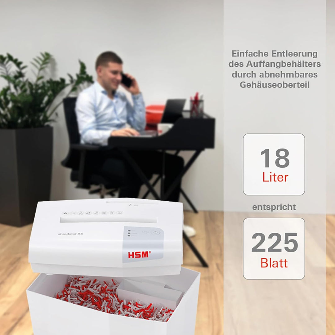 HSM shredstar X5 Aktenvernichter, Sicherheitsstufe P-4, 5 Blatt (Partikelschnitt) mit CD-Schredder w