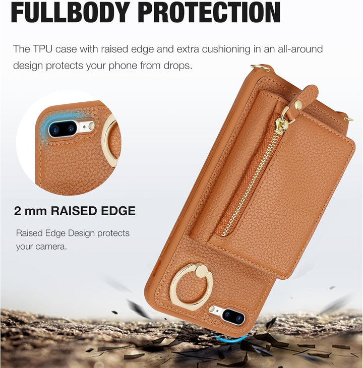 ELTEKER Handyhülle für iPhone 7 Plus/8 Plus Hülle mit Band Kartenfach Geldbörse,Leder Klapphülle Han