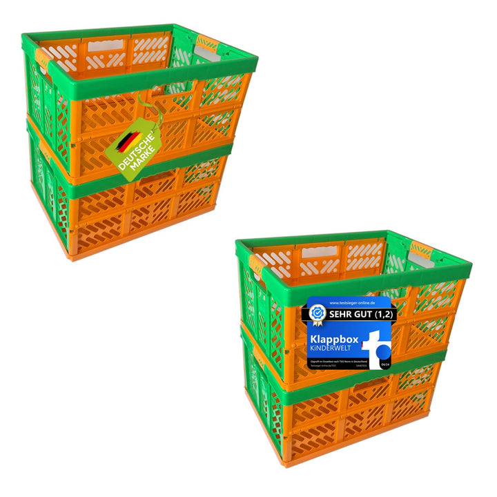 KiNDERWELT 4 x Stabile Profi-Klappboxen orange mit Soft-Touch Griffen 4er Set Orange, 4er Set Orange