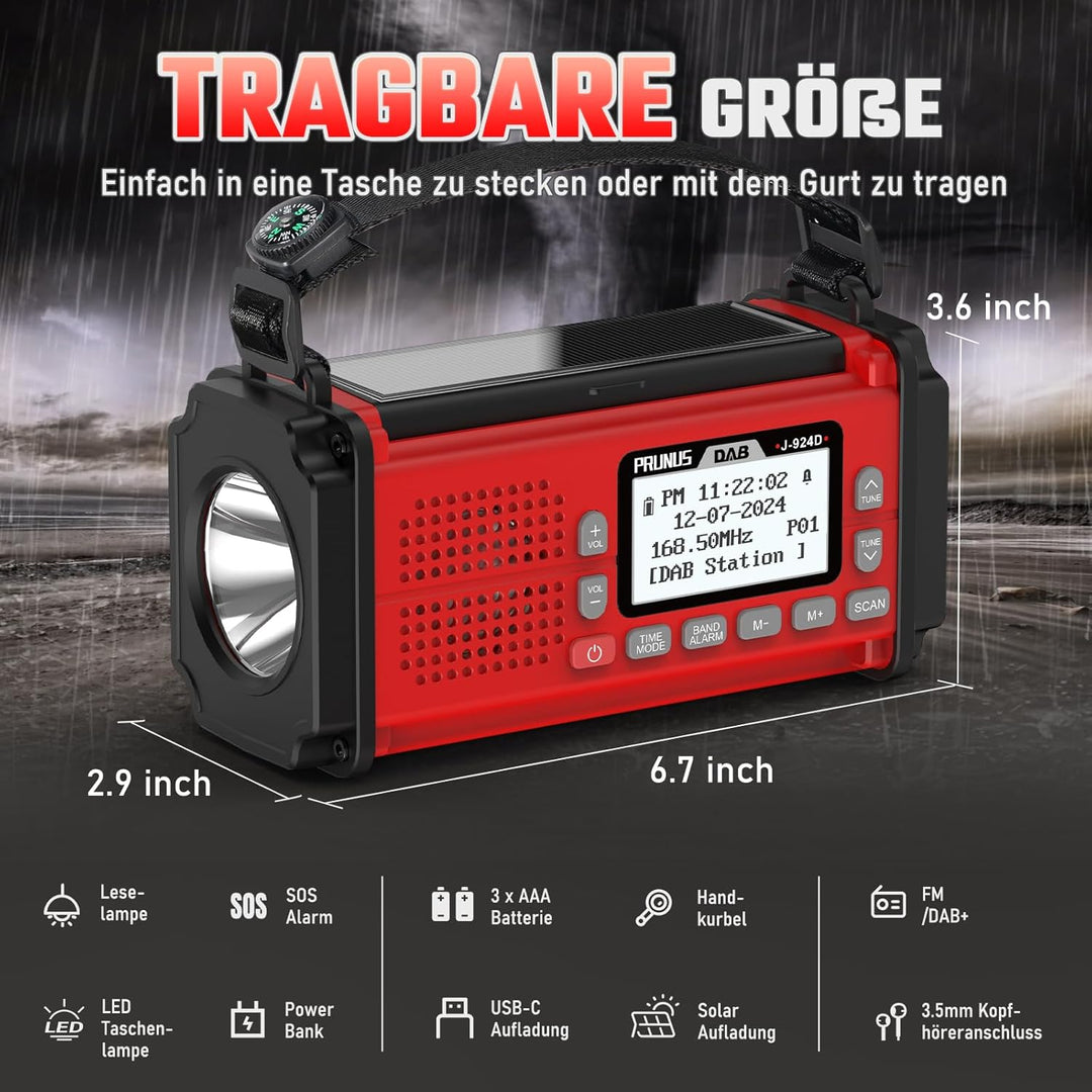 PRUNUS J-924D Digital Radio DAB+/UKW, Kurbelradio Notfall mit 10000mAh Akku, DAB Radio mit Bluetooth