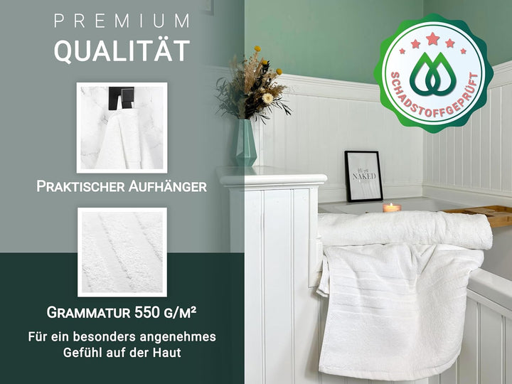ZOLLNER 2er Set Badetücher, 100x150 cm, 100% Baumwolle, 550g/qm, weiss 100 x 150 cm Weiss, 100 x 150