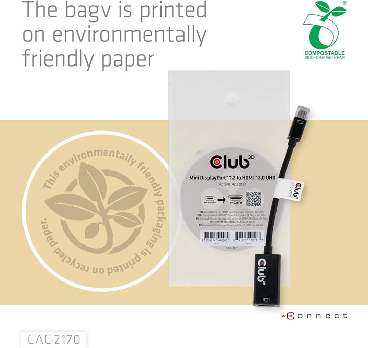Club 3D CAC-2170 Mini Displayport 1.2 auf HDMI 2.0 UHD Aktiver Schwarz, CAC-2170
