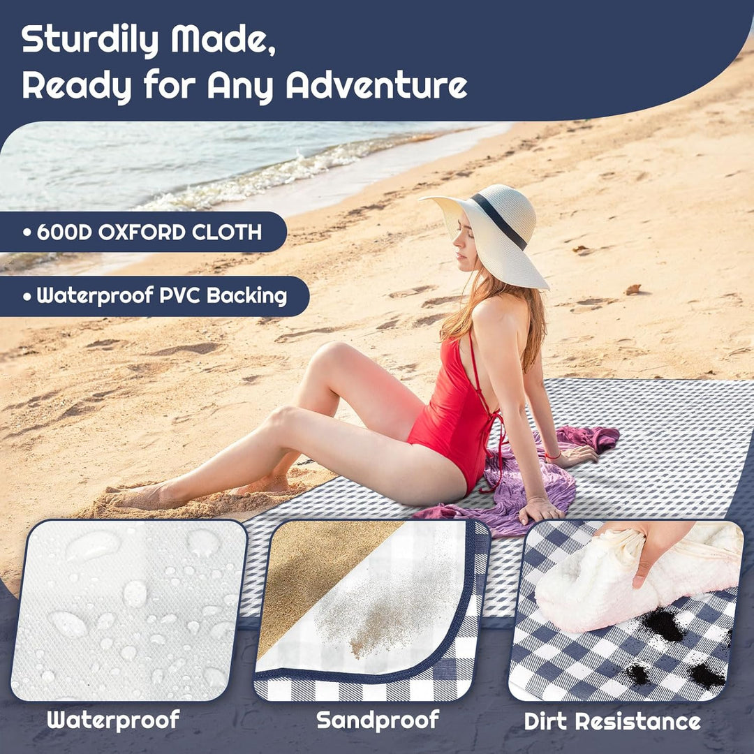 Picknickdecke 200 x 200 cm wasserdicht, grosse Faltbare Stranddecke sanddicht mit Tragegriff, Outdoo