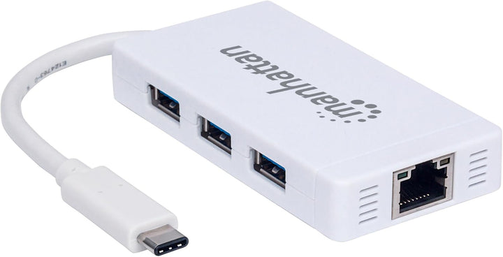 Manhattan 507608 USB Typ C auf 3-Port Hub mit Gigabit-Ethernet-Netzwerkadapter USB-3.1 (G1) weiss US