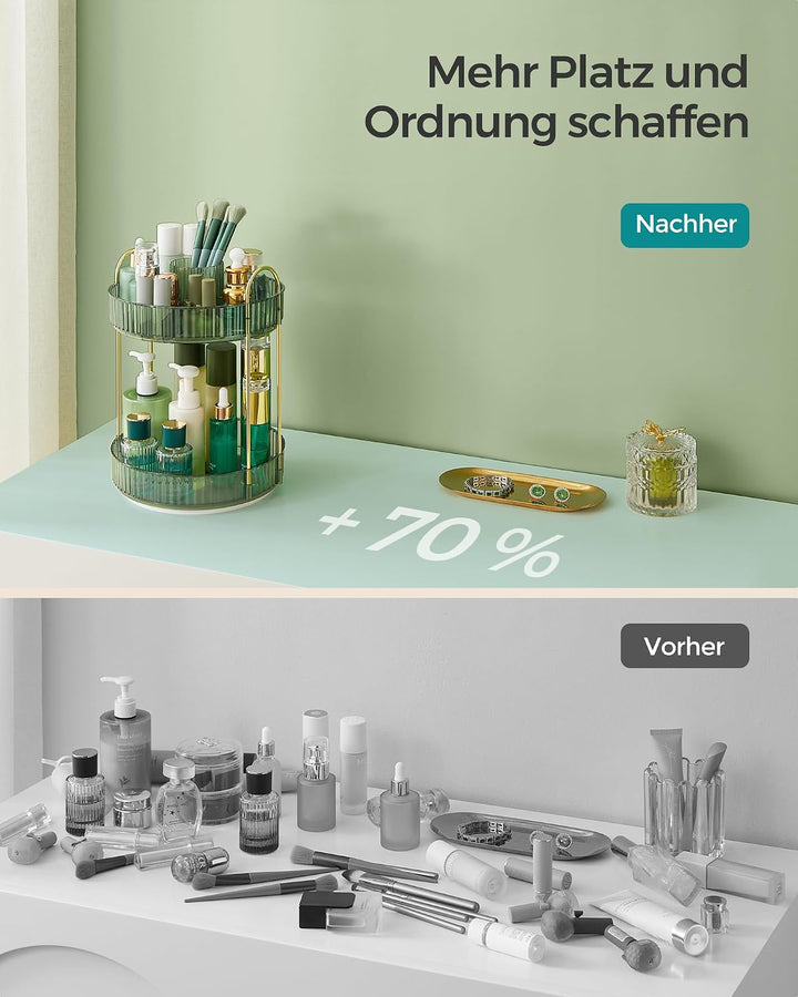 SONGMICS Make-up Organizer drehbar, Kosmetik-Organizer rund, 2 Ebenen, Kosmetik Aufbewahrung, anpass