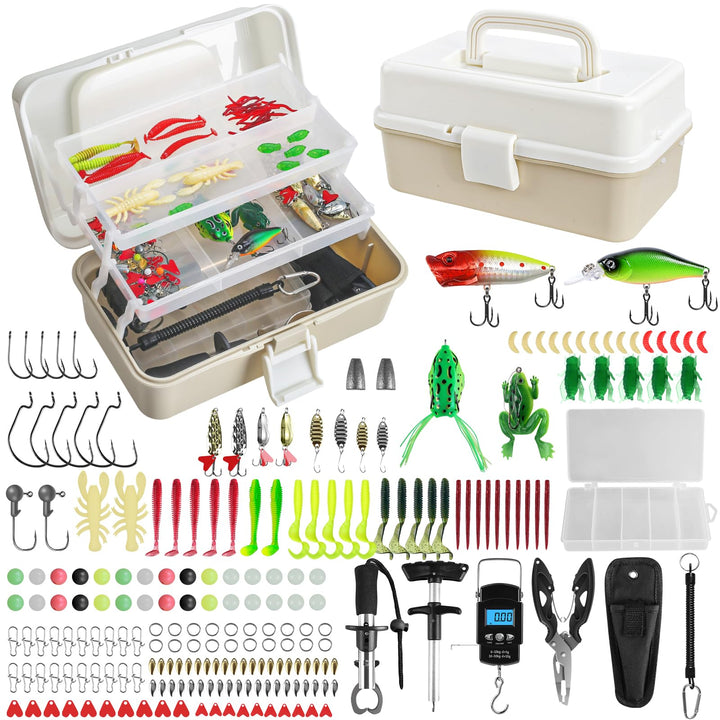 FUNANASUN 3-Regal Angelkoffer mit Zubehör, 213 Stück Angelzubehör Köder Set, Angelset mit Köder, Ble