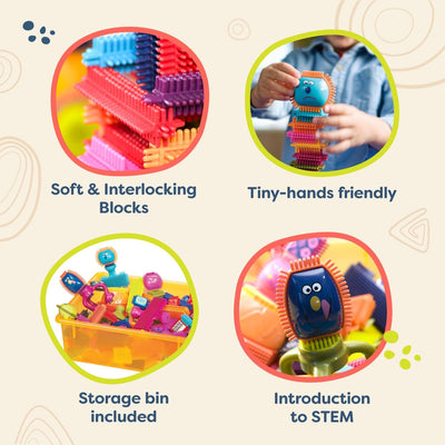 B. toys 75 Teile Bristle Blocks Spinaroos – STEM Bausteine Baublöcke Borsten Blöcke zum Zusammenstec