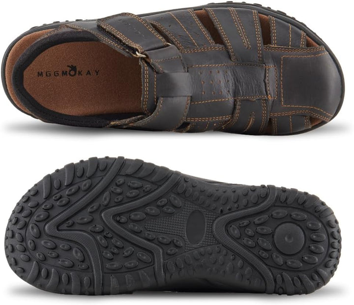 MGGMOKAY Herren Leder Sandalen Fisherman Closed Toe Outdoor Sandales 42 EU Schwarz, 42 EU Schwarz