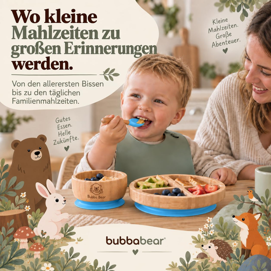 Bubba Bear Kindergeschirr-Set | Kinderteller mit Saugnapf | Geschirrset für Kleinkinder | Unterteilt