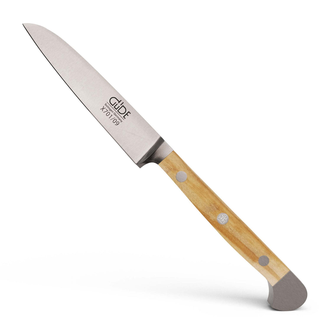 GÜDE Solingen - Gemüsemesser geschmiedet, 9 cm, Olivenholz, ALPHA OLIVE, Doppelkropf, Handmade Germa