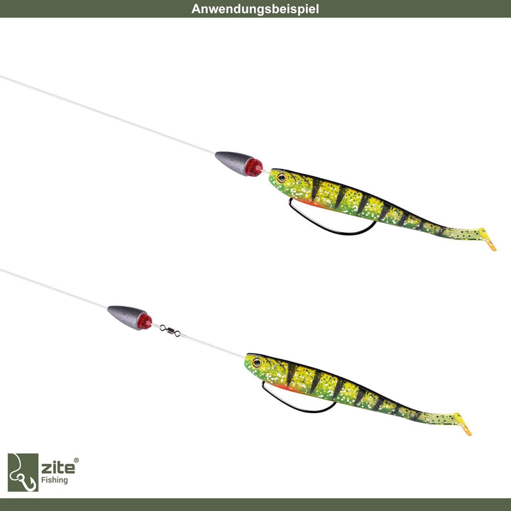Zite Fishing Carolina/Texas Rig Set - Drop Shot Box mit Offset Haken Glasperlen Bullet Blei 5-14g -