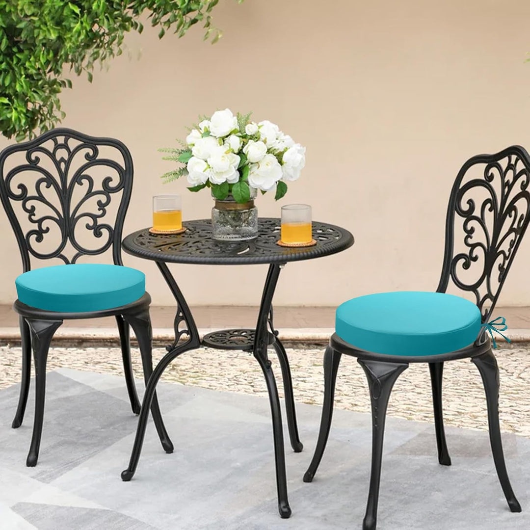 Outdoor Sitzkissen Rund 40x40, 2er Set Wasserdicht, Himmelblau | Rundes Gartenstuhl Polster mit Bänd