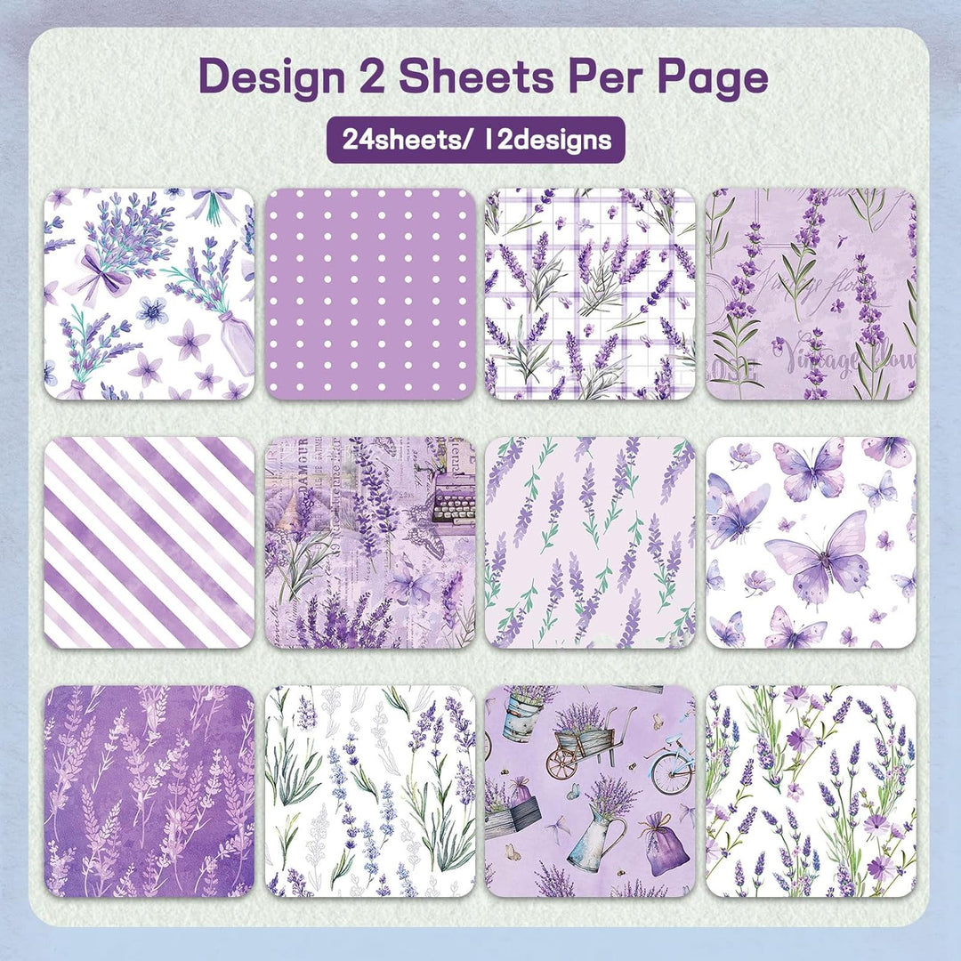 Scrapbook Papier Lila Blumen Muster Scrapbook Bastelpapier, 30x30 cm Scrapbooking Papier Motivpapier