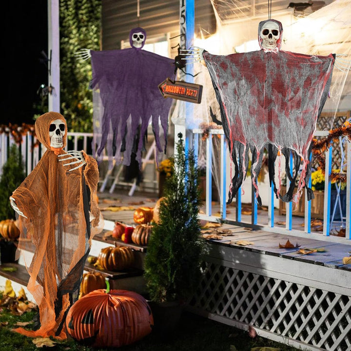 Timiyou Halloween Deko Outdoor, 3 Stück Halloween Skelett, 80cm Hängender Sensenman, Geister Dekorat