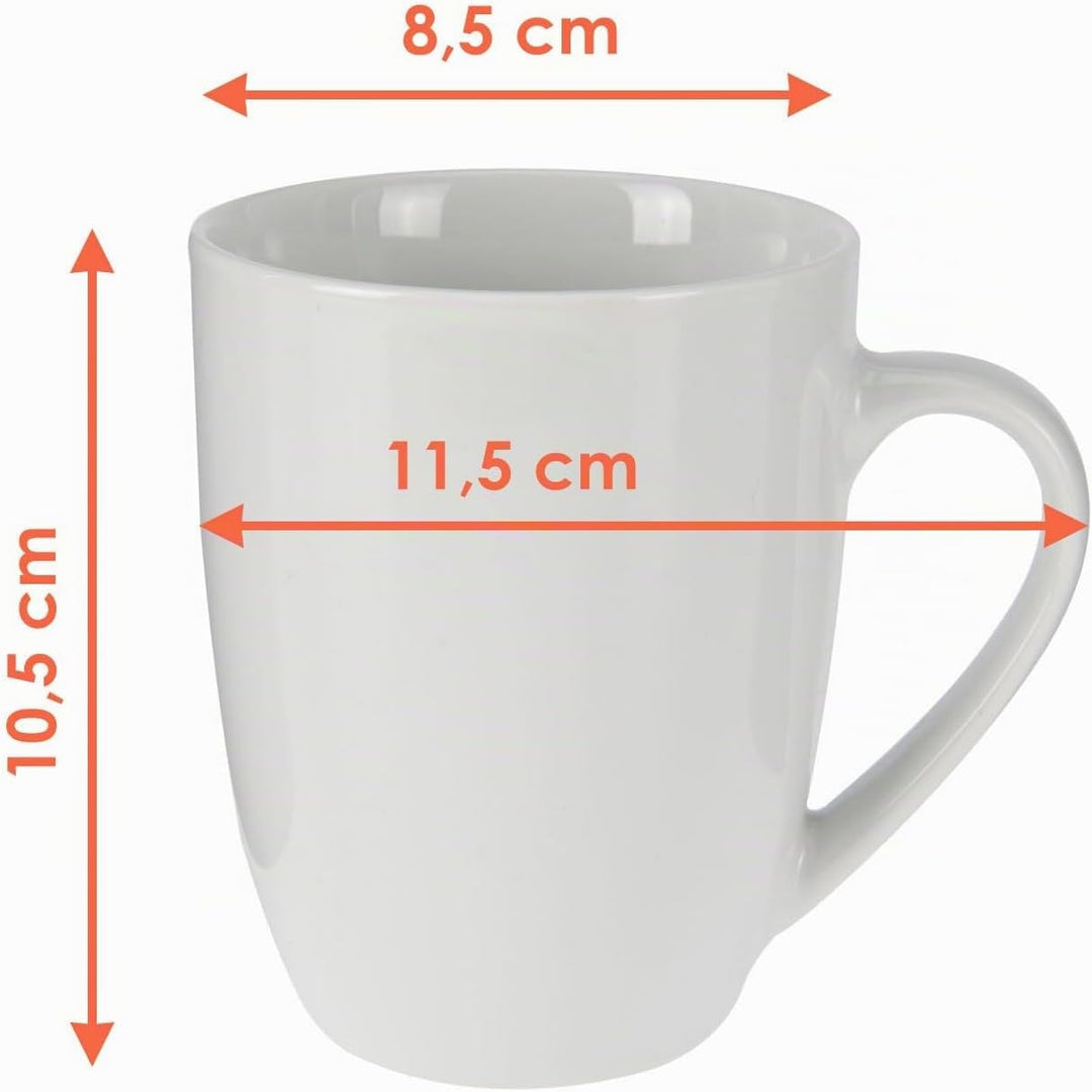 Kaffeetasse 350 ml aus Porzellan - 6er Set/weiss - Kaffeebecher Tasse Becher