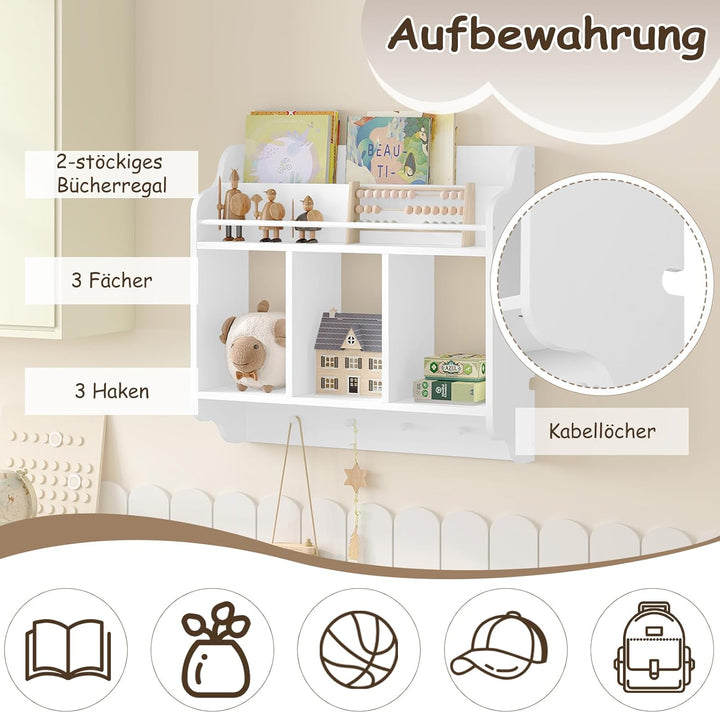 WOLTU Bücherregal Kinder, Wandregal Schweberegal Hängeregal Kinderzimmer, schwebendes Regal für Ster