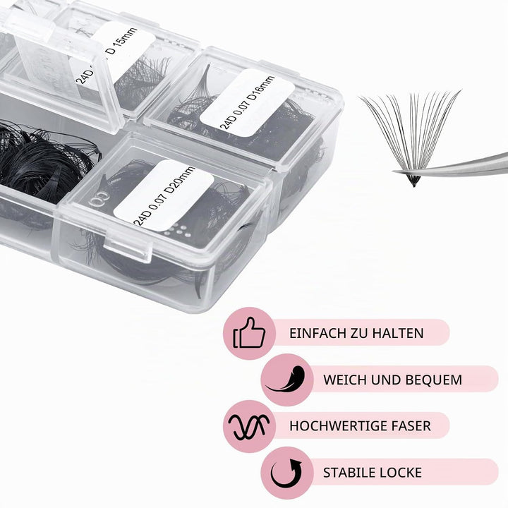 FADLASH 2024 Version Professionell Mixed 600pcs Lash Fächer 24D 14-20mm 0,07mm D Curl Fertig Volumen