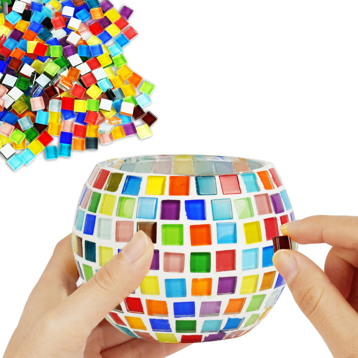 AUAUY Glasmosaik Kerzenhalter Kit, Mosaik Bastelset Kinder Mosaiksteine zum Basteln Mädchen Mosaikfl