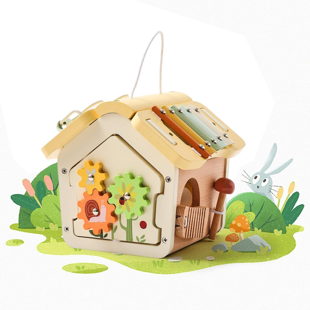 Youuys Montessori Motorikwürfel holzspielzeug Montessori Spielzeug ab 1 Jahr 10 in 1（Beige Haus） Hol