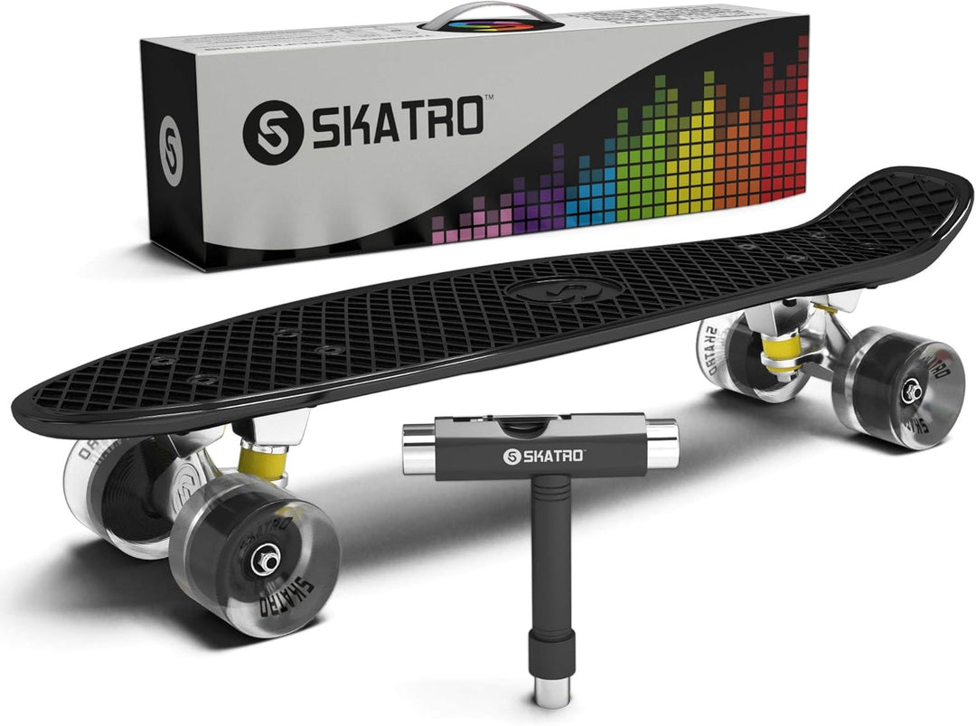 Skatro - Mini-Cruiser-Skateboard. 22 Zoll Kunststoff-Board im Retro-Stil, komplett mit Midnight Mist