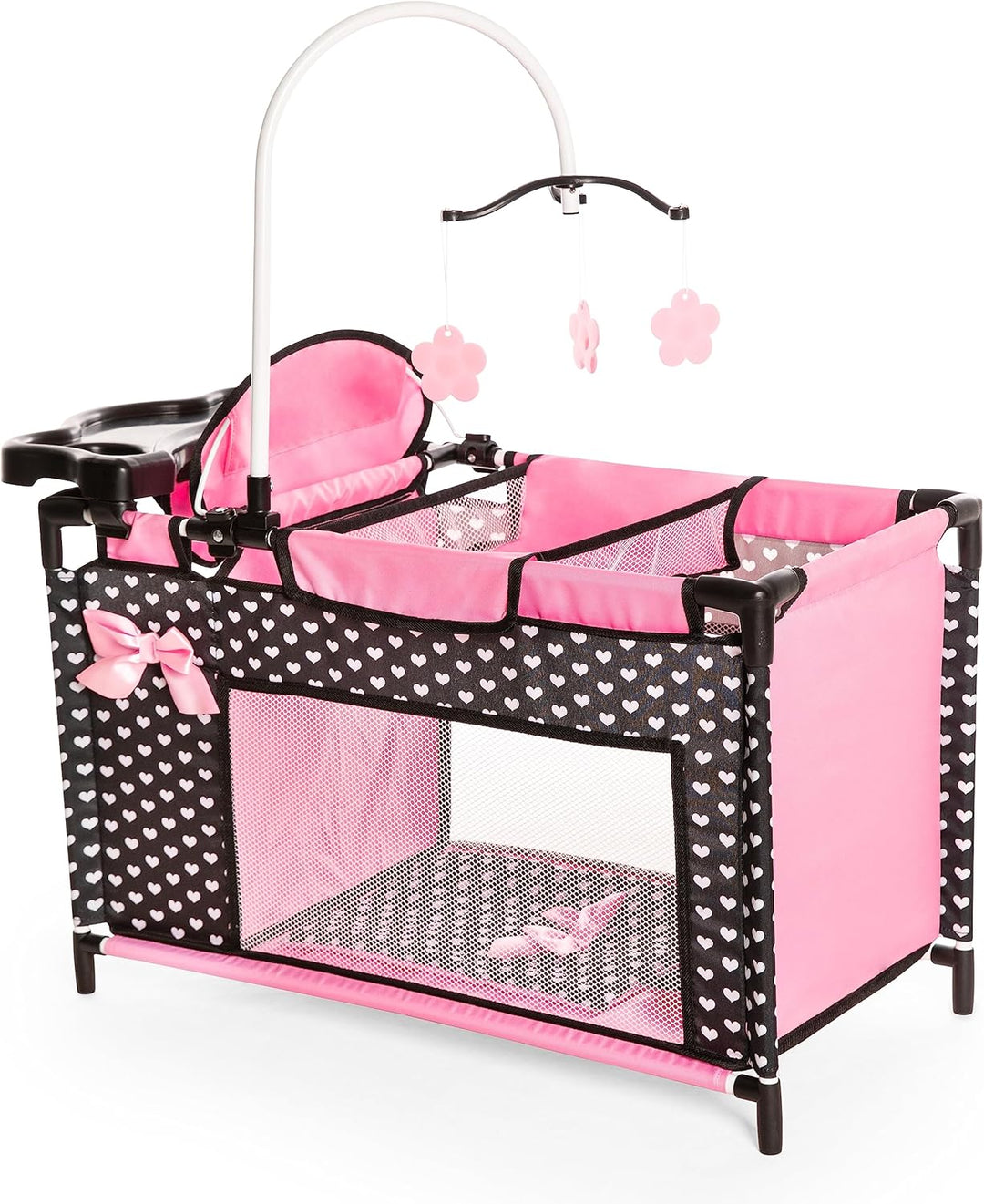 Bayer Design 62660AA Puppenbett mit Schrank, Sitz, Mobile, Ablage, Bettdecke, Kissen, schwarz, rosa,