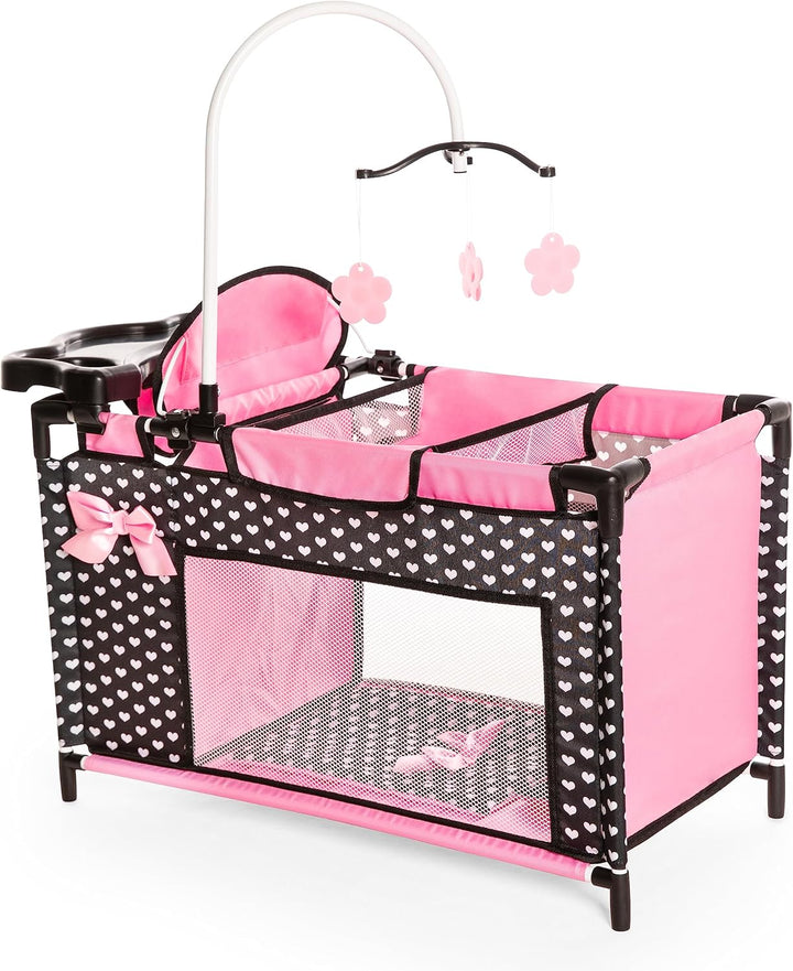 Bayer Design 62660AA Puppenbett mit Schrank, Sitz, Mobile, Ablage, Bettdecke, Kissen, schwarz, rosa,