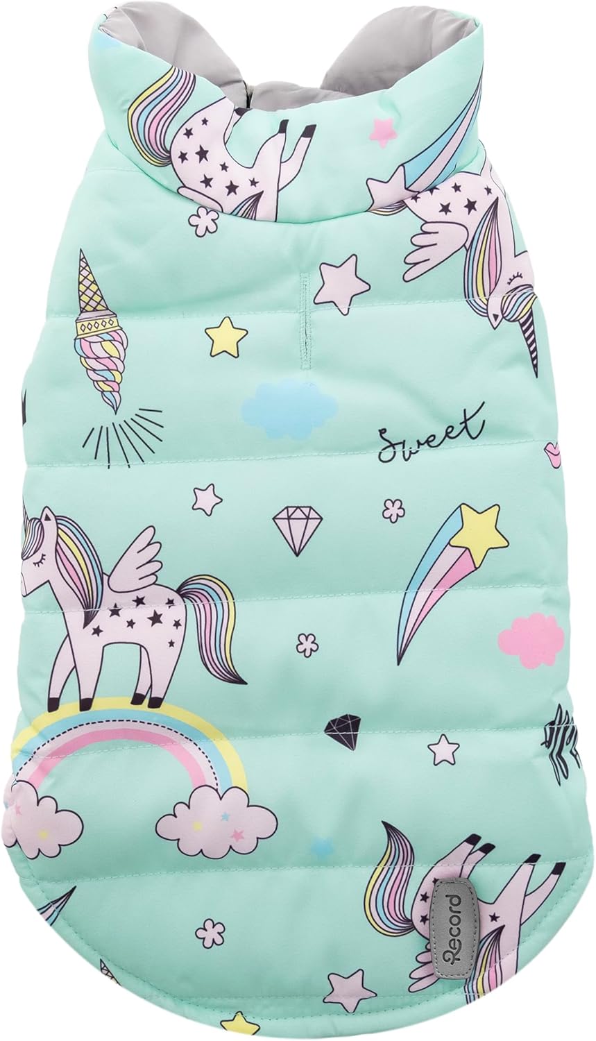 Record - Unicorn Regenmantel für Hunde mit Gummibändern für die Hinterbeine und Loch für die Leine.