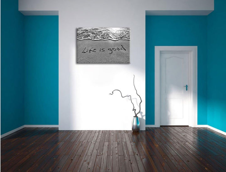 Pixxprint Sand Life is Good / 100x70cm Leinwandbild bespannt auf Holzrahmen/Wandbild Kunstdruck Deko