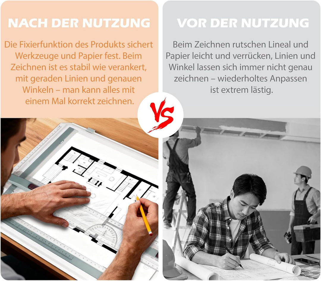 A3 Zeichenbrett, Professionelle Zeichenplatte DIN A3, Zeichentisch mit Schiebelineal Zeichendreieck