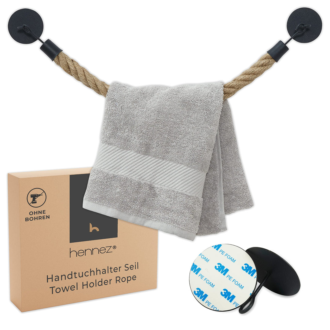 Hennez Handtuchhalter Jute Seil – Wand, Bad ohne Bohren – Küche Kleben statt Bohren – Geschirrtuchha