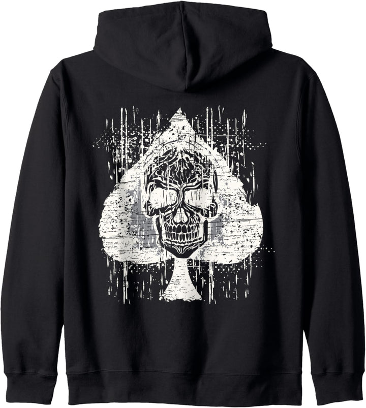 Distressed Ace of Spades Spielkarten mit Totenkopf Kapuzenjacke