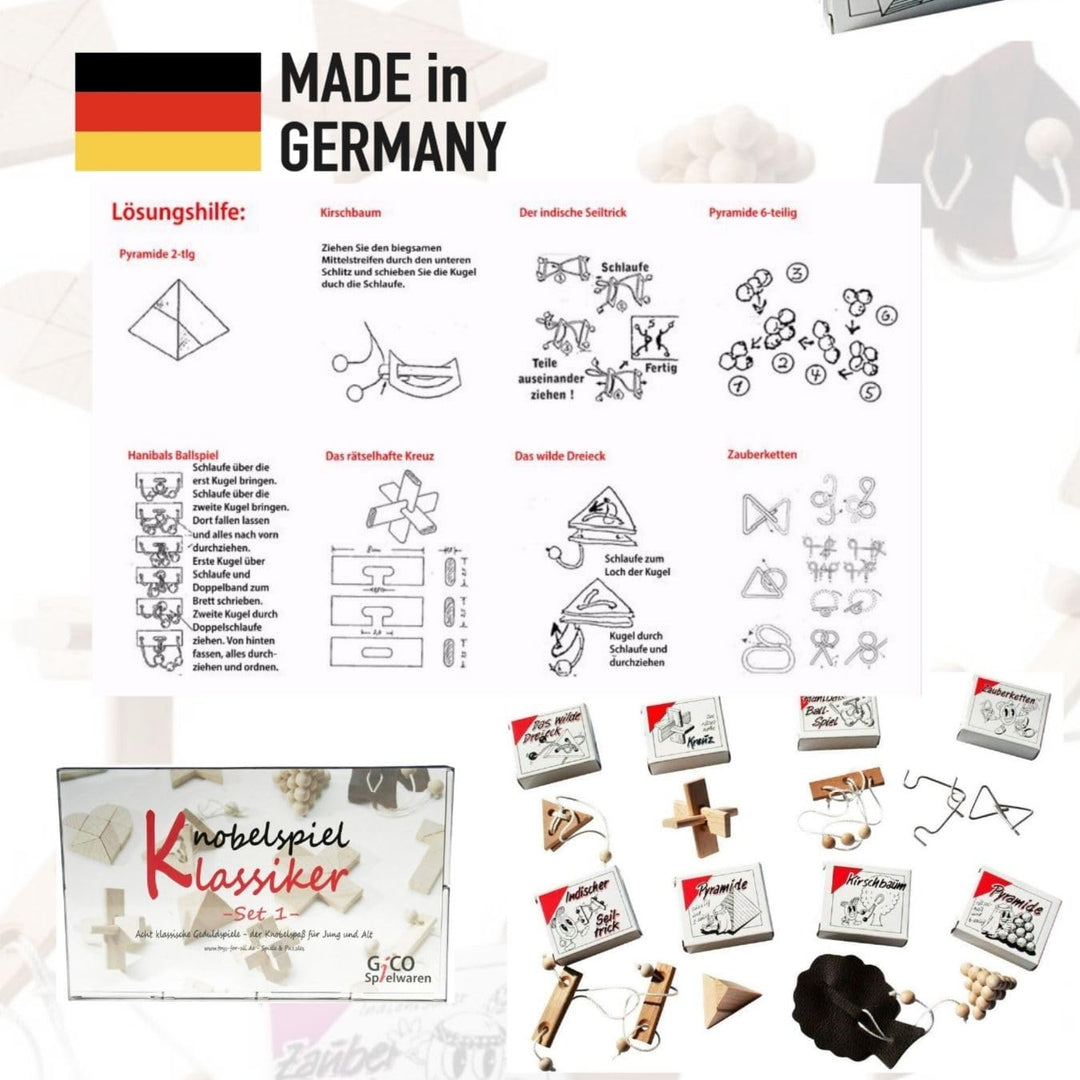 GICO Knobelspiel Klassiker Sets - 8 Geschicklichkeitsspiele in Geschenkverpackung - incl. Lösung (Se