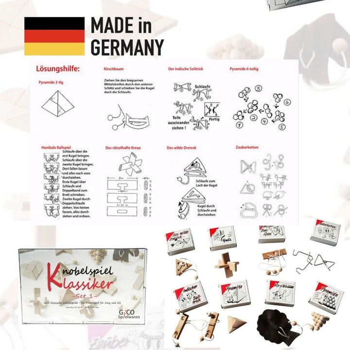 GICO Knobelspiel Klassiker Sets - 8 Geschicklichkeitsspiele in Geschenkverpackung - incl. Lösung (Se