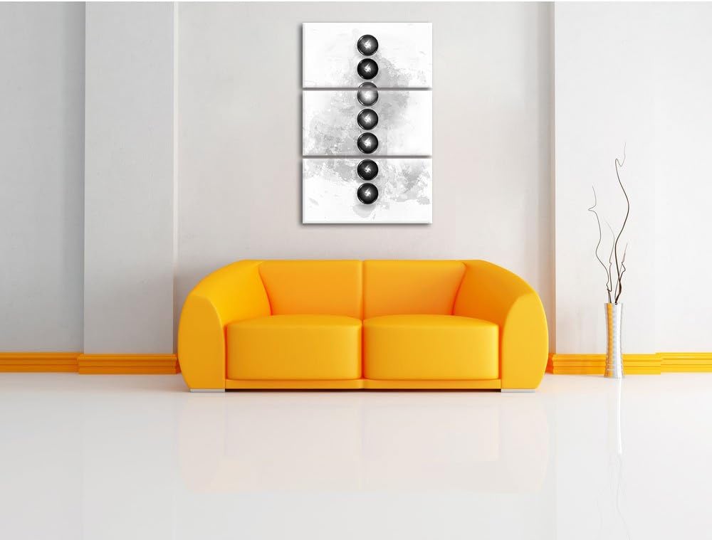 Pixxprint Chakra des Körpers / 3-Teilig/Gesamtmass 120cm Leinwandbild bespannt auf Holzrahmen/Wandbi