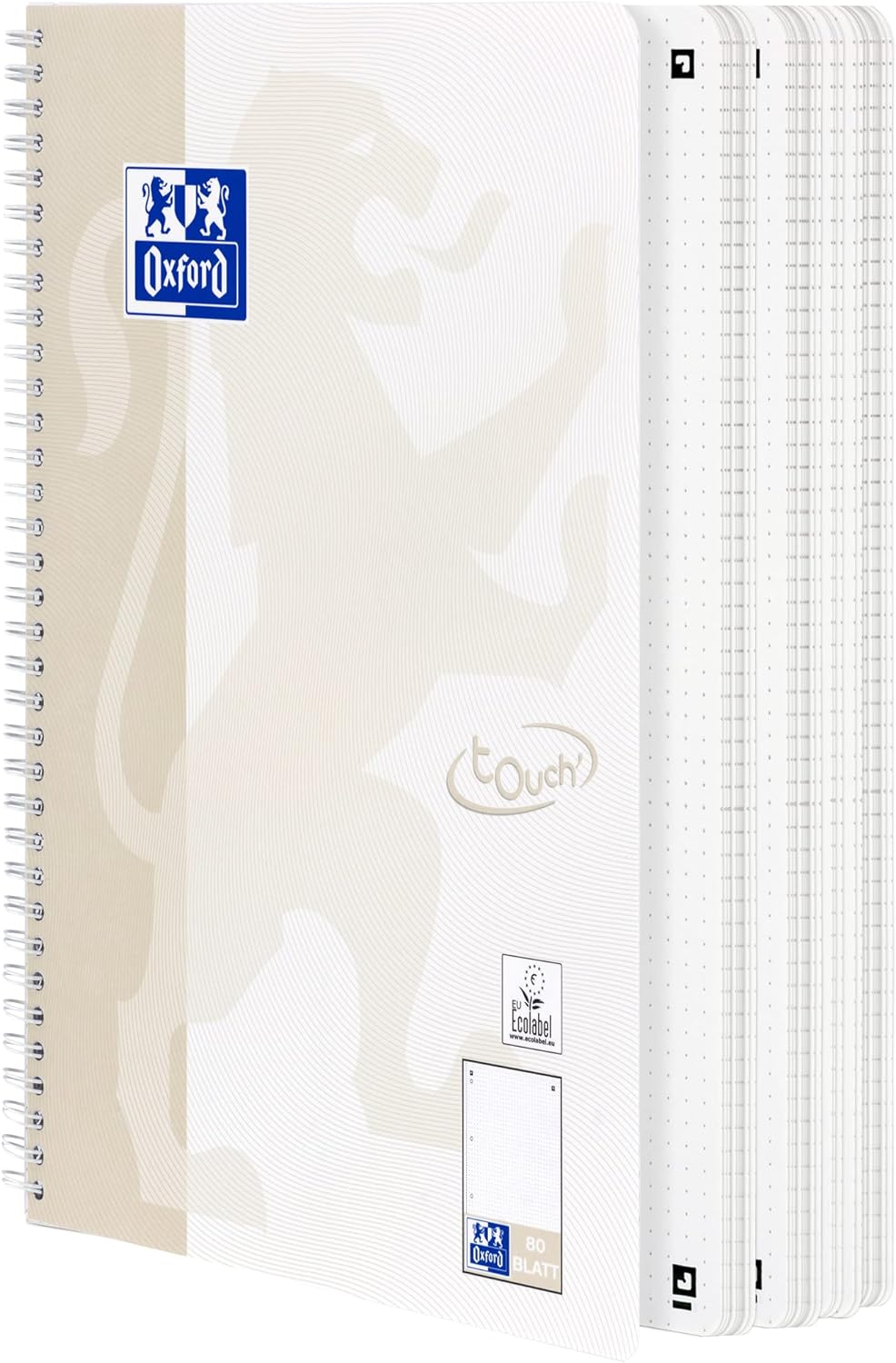 Oxford Touch Collegeblock A4 punktkariert/dotted, 80 Blatt, lichtgrau, 10 Stück Single, Single