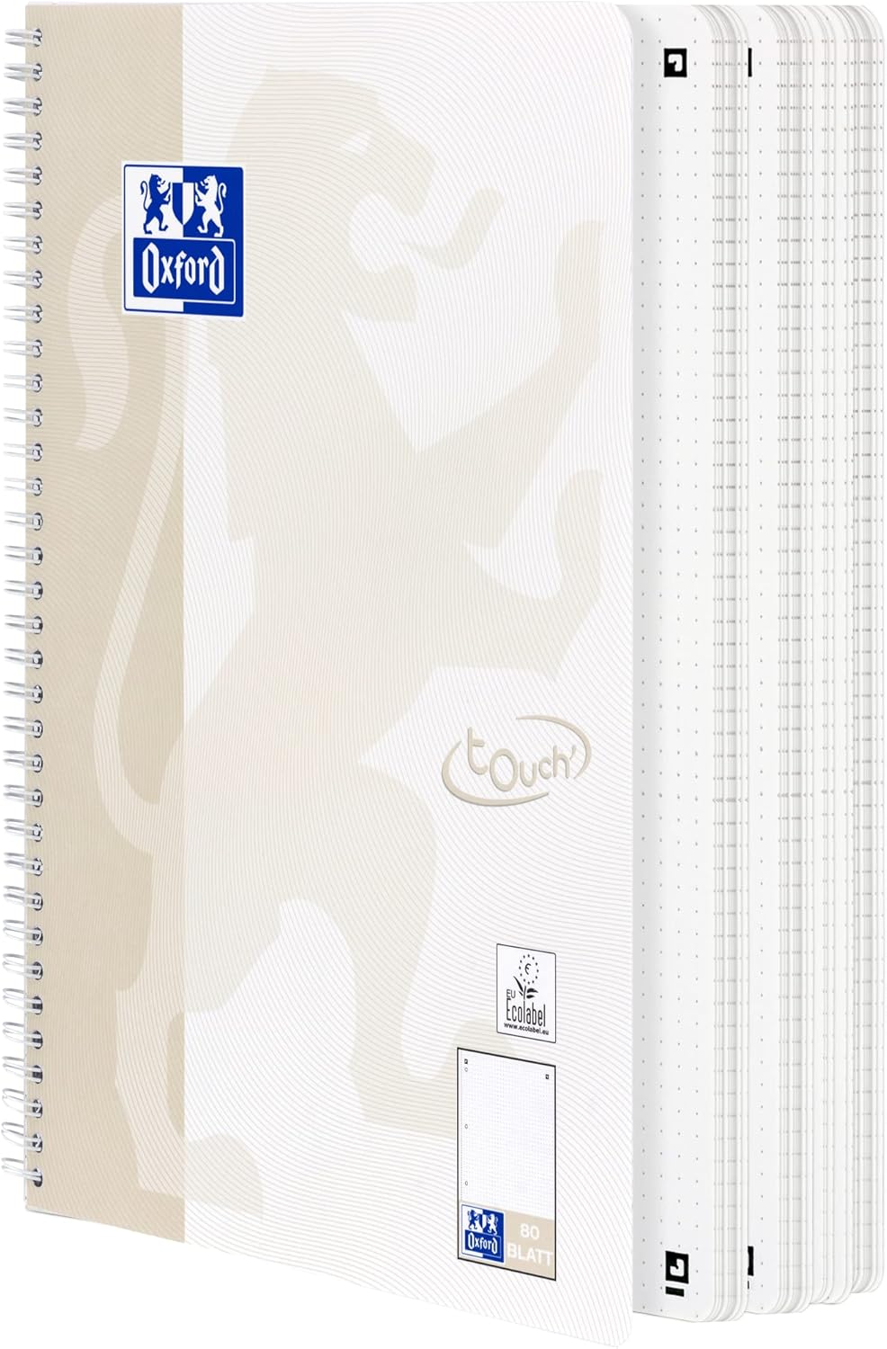 Oxford Touch Collegeblock A4 punktkariert/dotted, 160 Seiten, lichtgrau, 3 Stück Single, Single