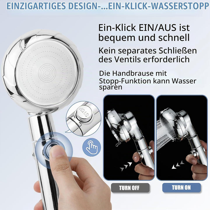 Duschkopf, Duschkopf mit Schlauch 2m &amp; Wasserstopp-Funktion, Duschbrause Druckerhöhend Wassersparend