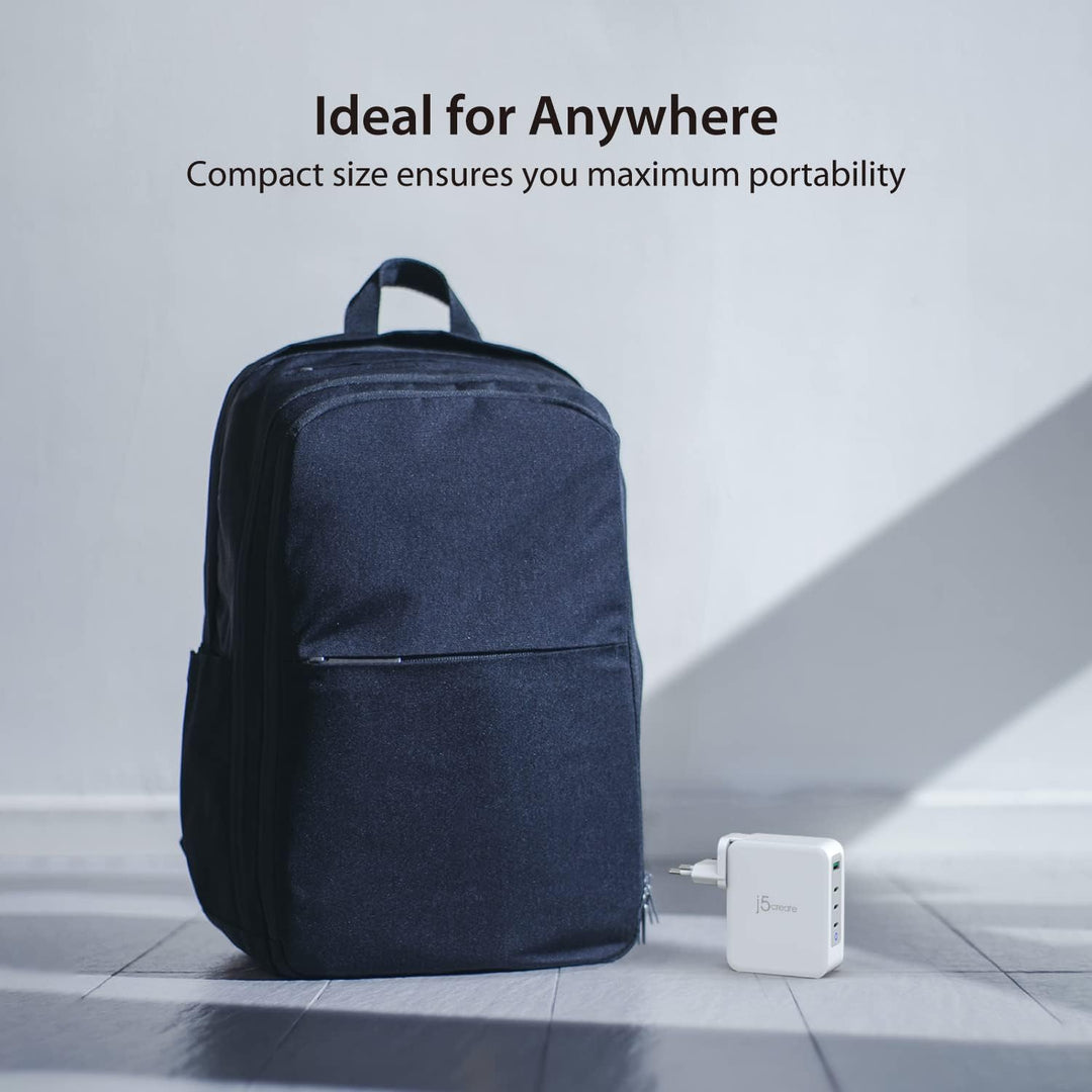 j5create 130W USB C Foldable GaN Fast Charger-100W PD 4-Port GaN USB C Charging Station, Wandladeger